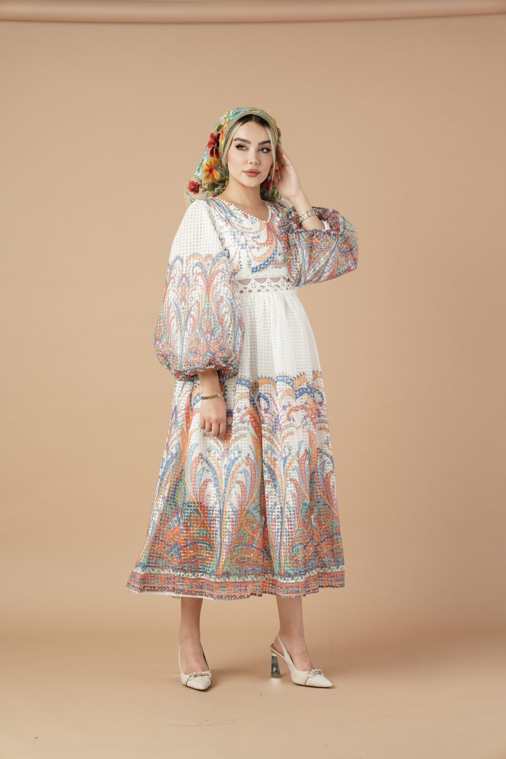 پیراهن میدی عروسکی آبرنگی