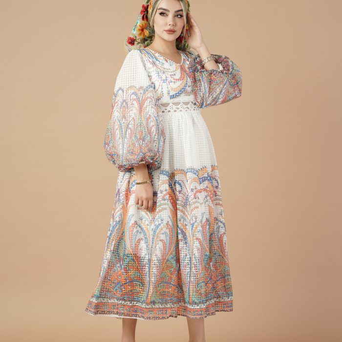 پیراهن میدی عروسکی آبرنگی