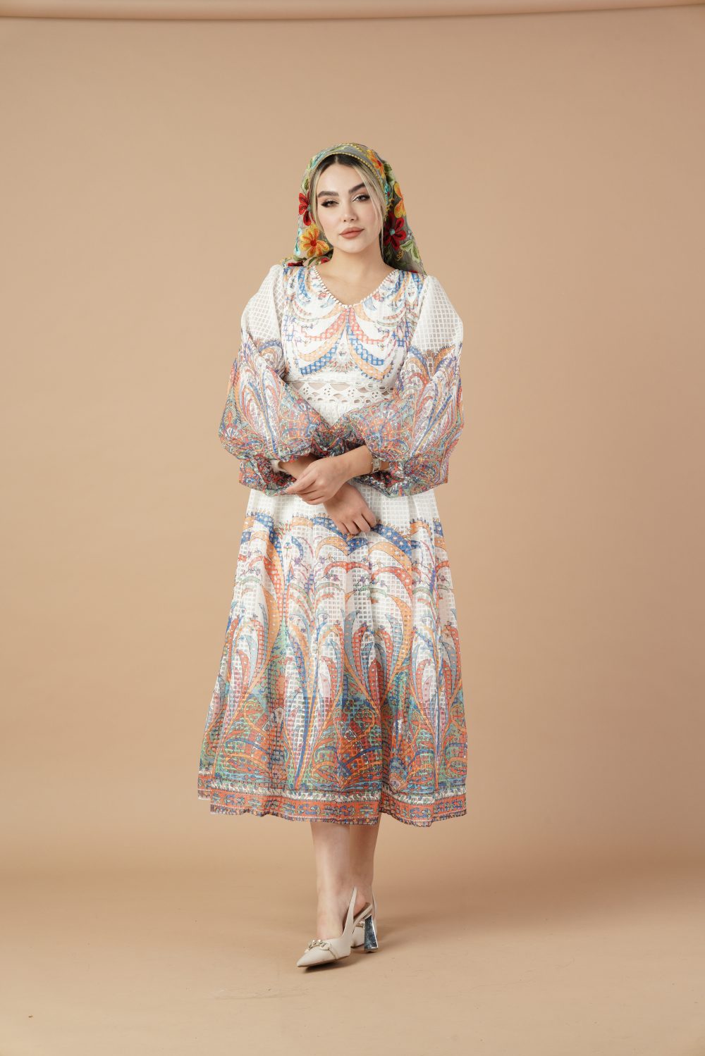 پیراهن میدی عروسکی آبرنگی ژاکارد - Image 7