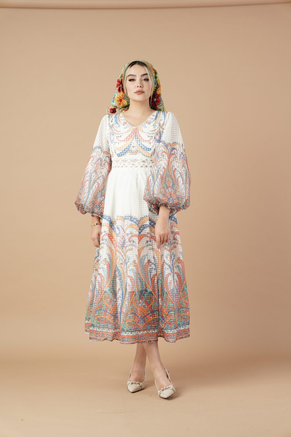 پیراهن میدی عروسکی آبرنگی ژاکارد - Image 5