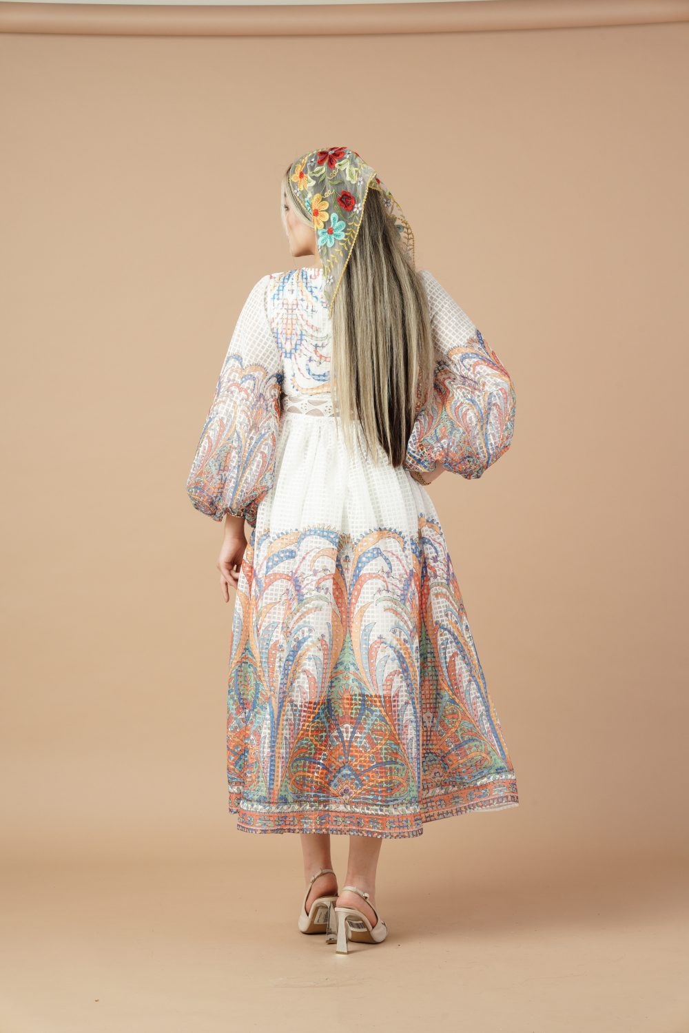 پیراهن میدی عروسکی آبرنگی ژاکارد - Image 6