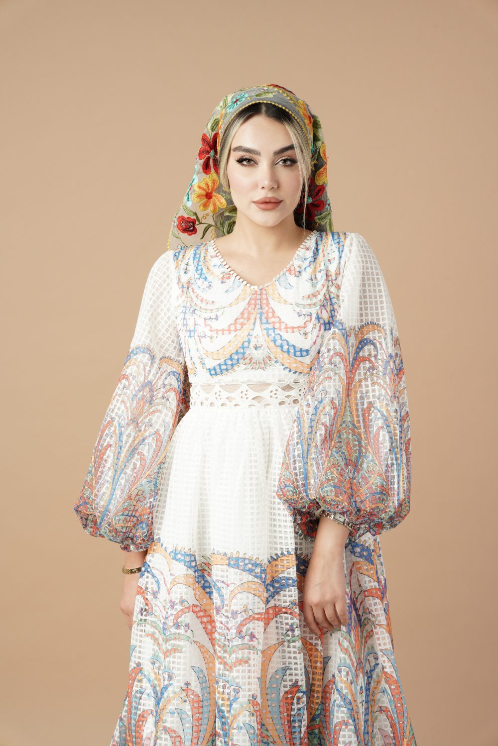 پیراهن میدی عروسکی آبرنگی ژاکارد - Image 3