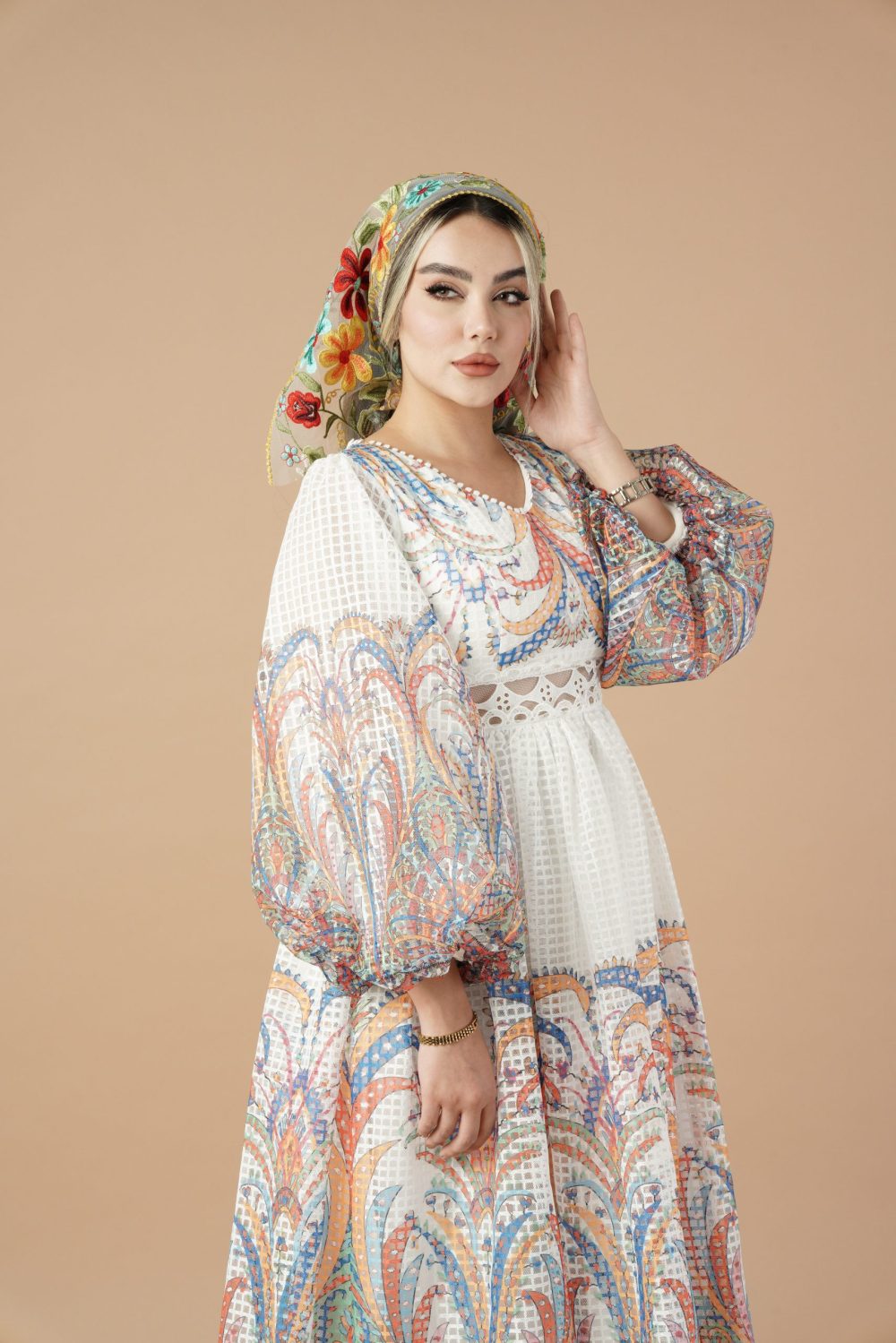 پیراهن میدی عروسکی آبرنگی ژاکارد - Image 4
