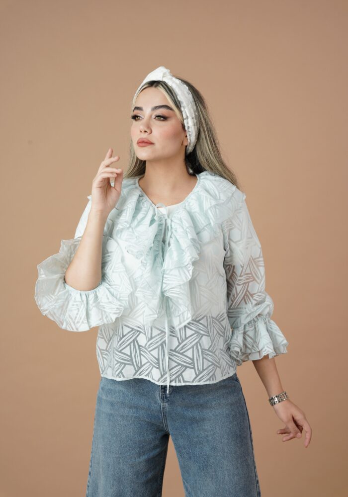 شومیز یقه پلیسه ساتن شیشه ای